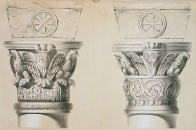 Byzantine capitals from columns in the nave of the church of St. Demetrius in Thessalonica by Charles Felix Marie Texier